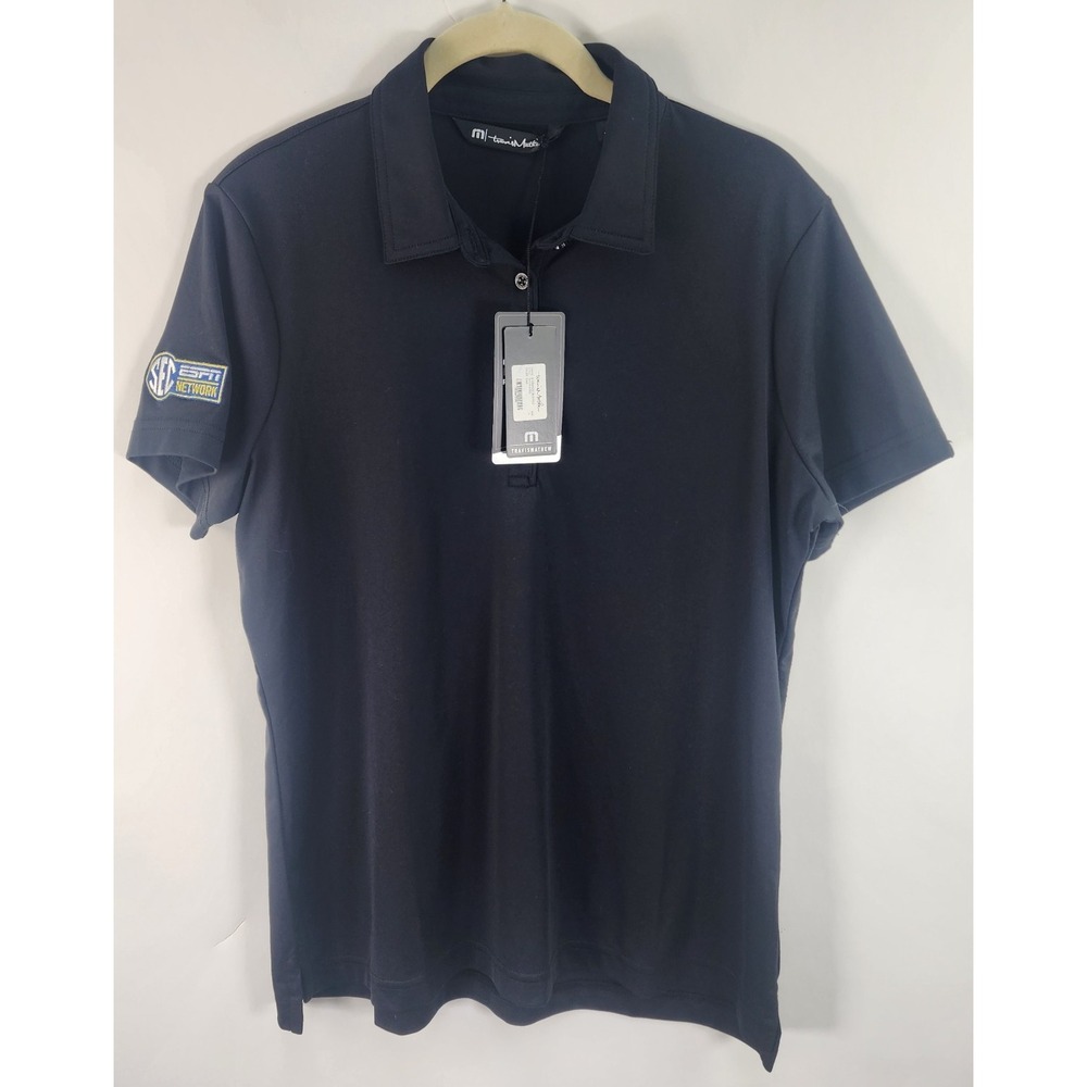 Travis Mathew Oceanside Solid Polo Women's L Black Golf Stretch SEC ESPN Logo